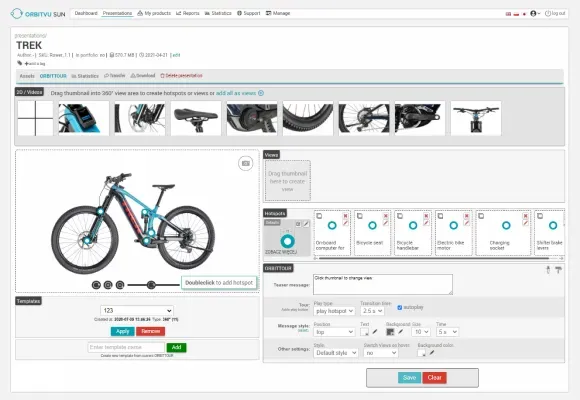 Orbitvus mjukvarugränssnitt för 360-graders vy av en cykel
