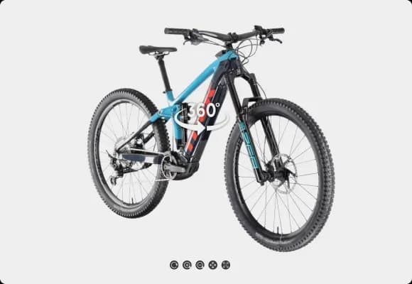 360-graders vy av blå elektrisk mountainbike